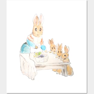 Mother Rabbit and 3 little rabbits Beatrix Potter Posters and Art